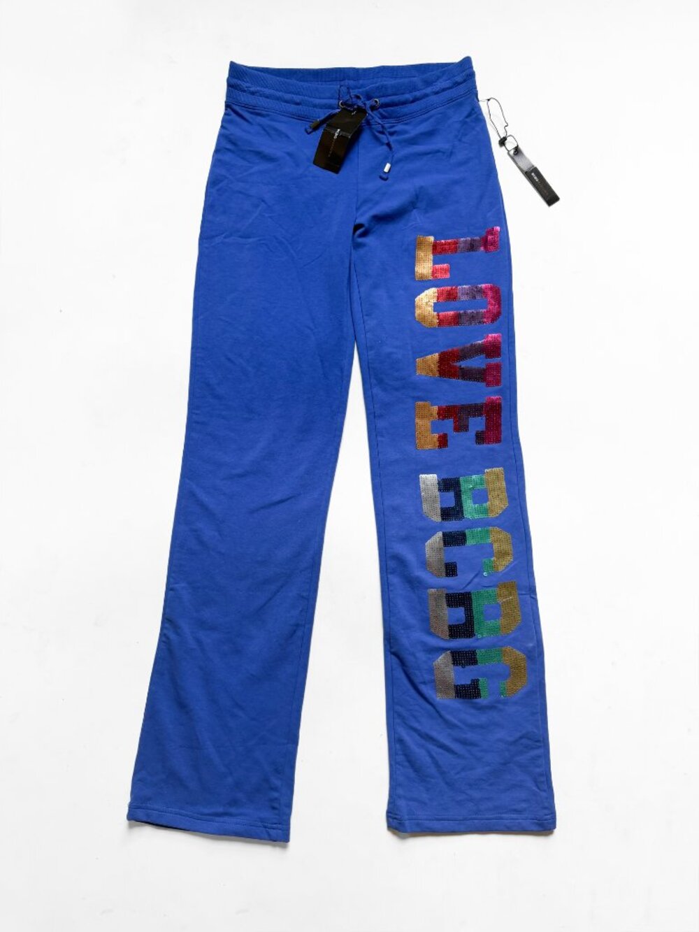 BCBGMAXAZRIA Sequin Love BCBG Wide Leg Sweatpants Sapphire Blue Size Small NWT